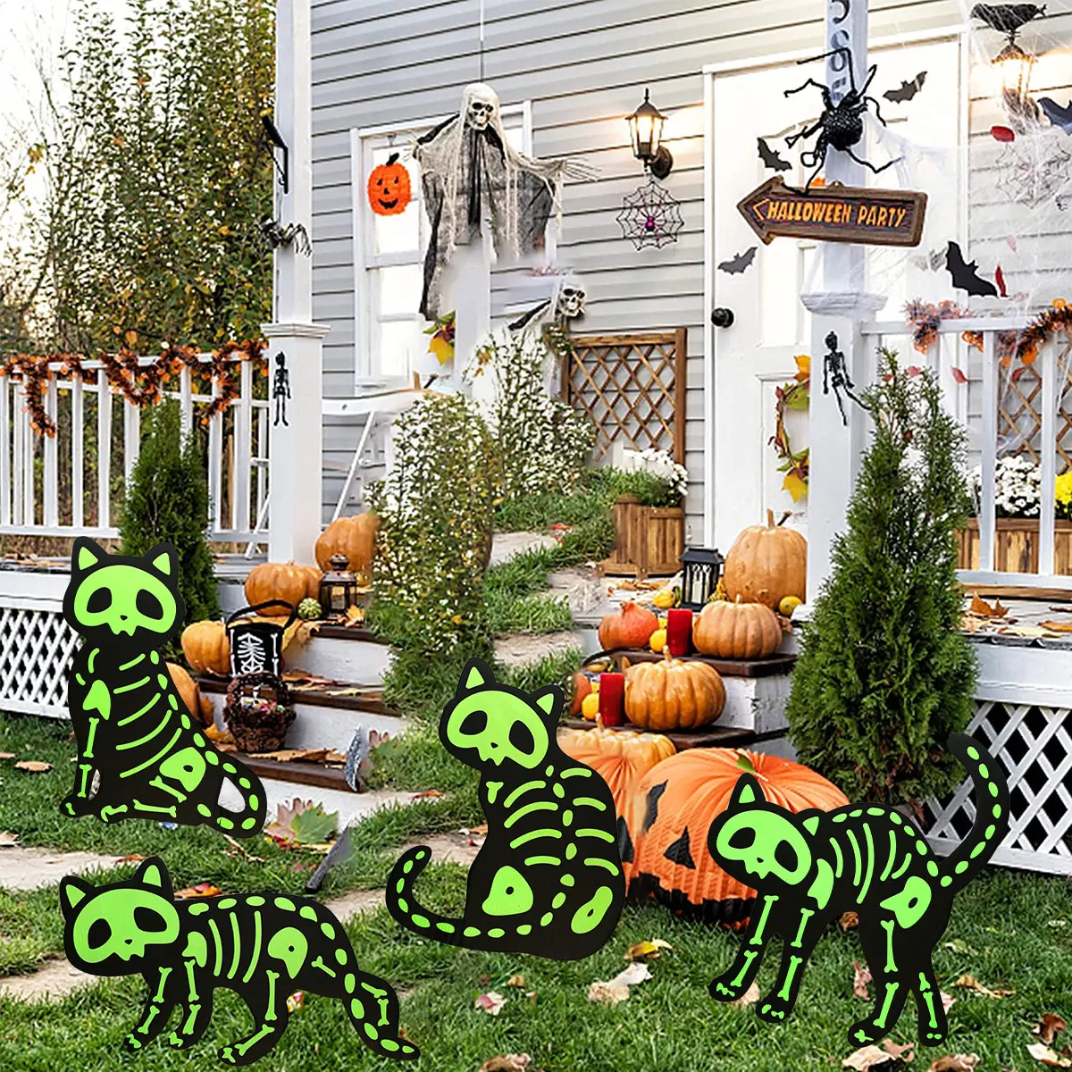 

4Pcs Halloween Black Cat Yard Signs Luminous Black Cat Garden Stakes Light-up Cat Silhouette Statues Decoration Glow Black Cat