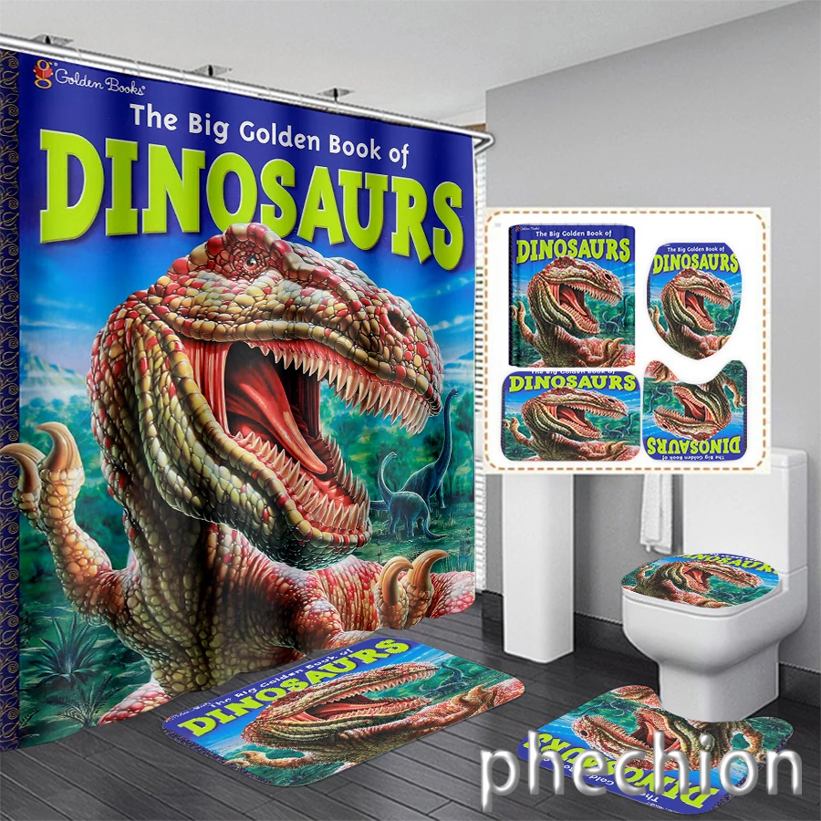 

New 3D Print Dinosaur Shower Curtain Waterproof Bathroom Curtain Anti-slip Bath Mat Set Toilet Rugs Carpet VR39