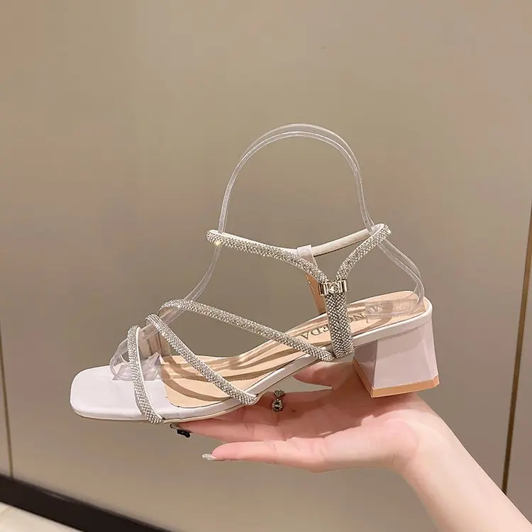 

Open Toe High Heel Sandals Women's Transparent Shoes Set Women Beige Buckle Solid Color 2022 Summer Open Toe High Heel Sandals
