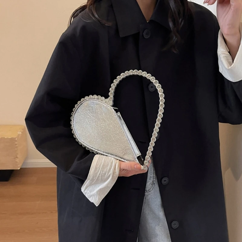 Женский элегантный вечерний клатч в форме сердца со стразами вечерняя сумка