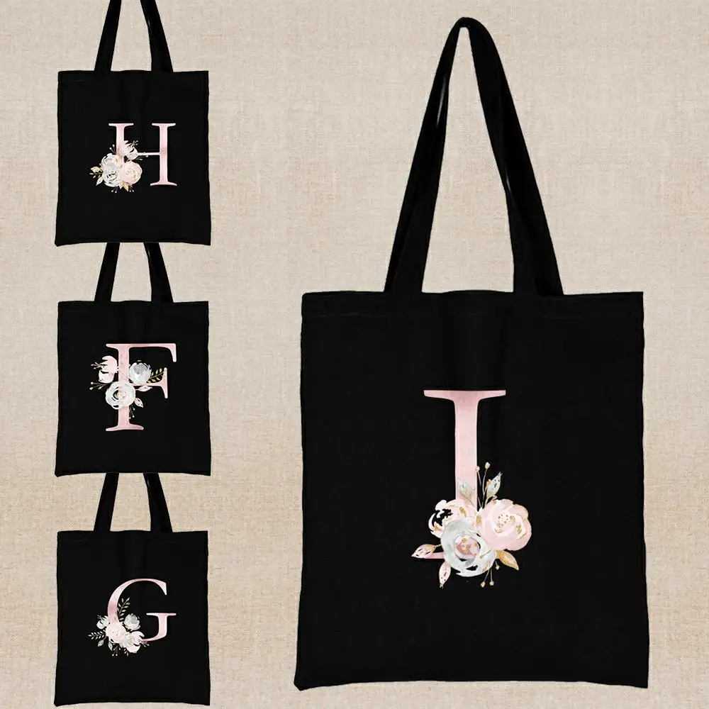 

Pink Flower Print Shopping Bag Large Capacity Shoulder Shopping Bag Women's Tote Harajuku Canvas Shoulder Bag Folding Handbag