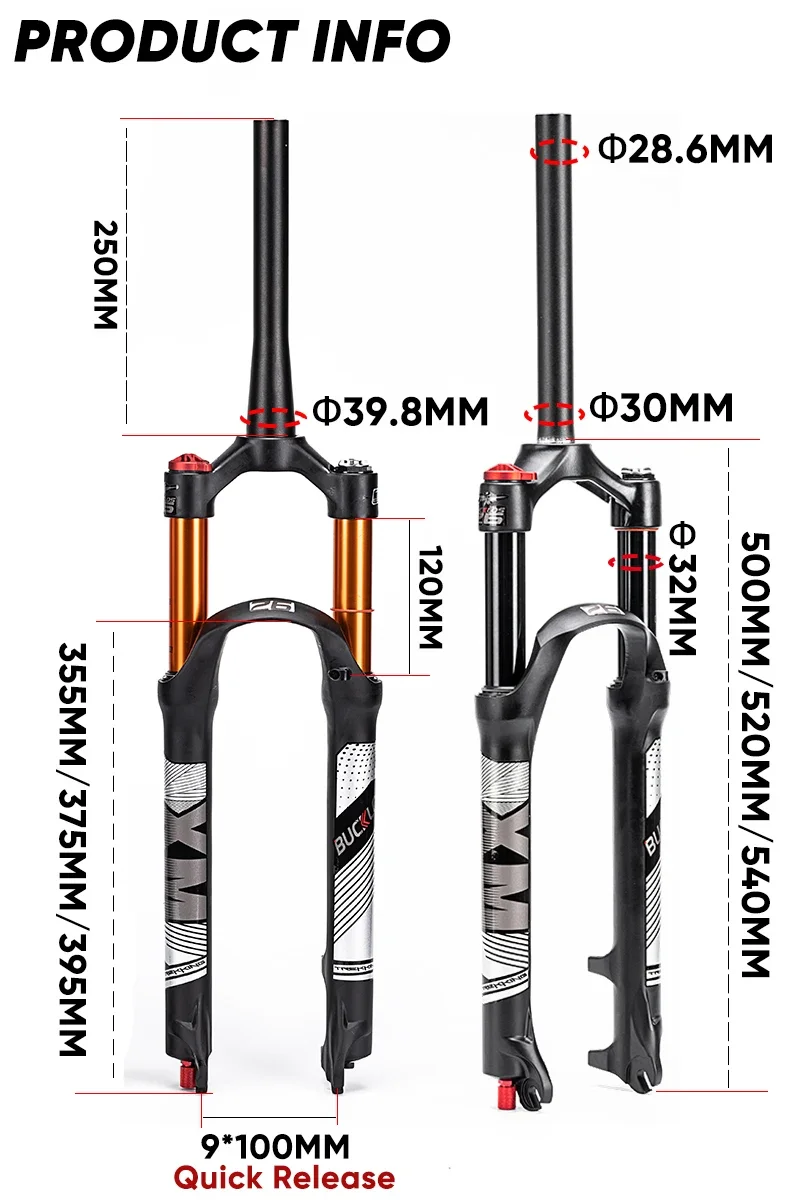 Велосипедная масляная воздушная вилка BUCKLOS регулируемая подвеска для горного