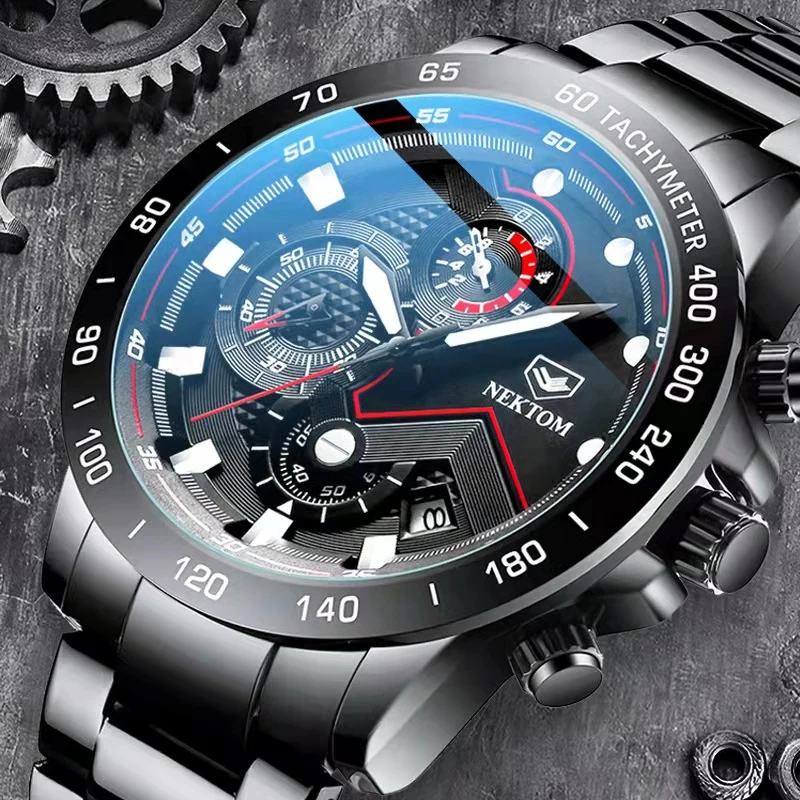

NEKTOM Casual Military Sport Waterproof Men Watches Top Brand Stainless Steel Chronograph Fashion Business Male Wristwatch