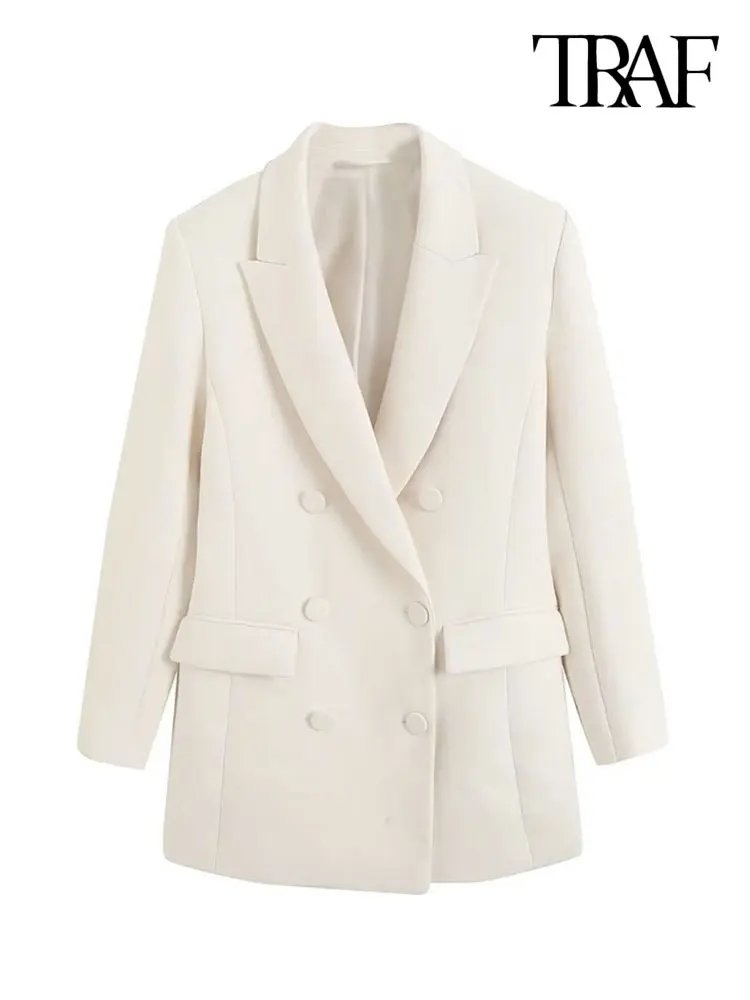 

Женский двубортный блейзер с карманами, с длинным рукавом