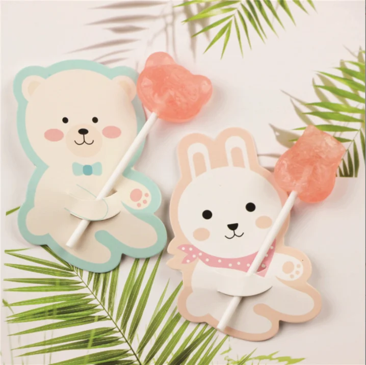 

100pcs Bear Rabbit Lollipop Decoration Cards Cartoon Candy Box Holder Kids Favors Happy Birthday Xmas Gift Wedding Party Decor