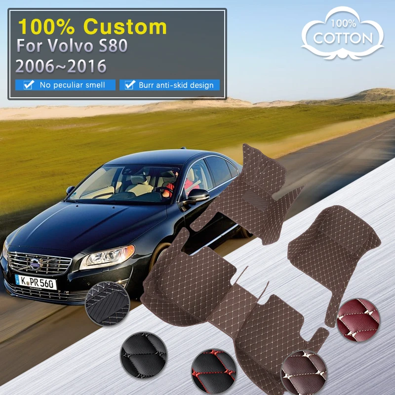 Car Floor Mats For Volvo S80 2006~2016 MK2 Leather Mat Automobile Interior Part Luxury Carpet Protective Pad Rug Accessories