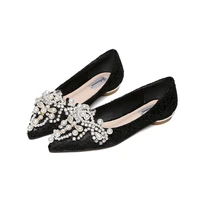 new sweet flat sole single shoe beaded pearl rhinestone pointed flat heel womens shoes