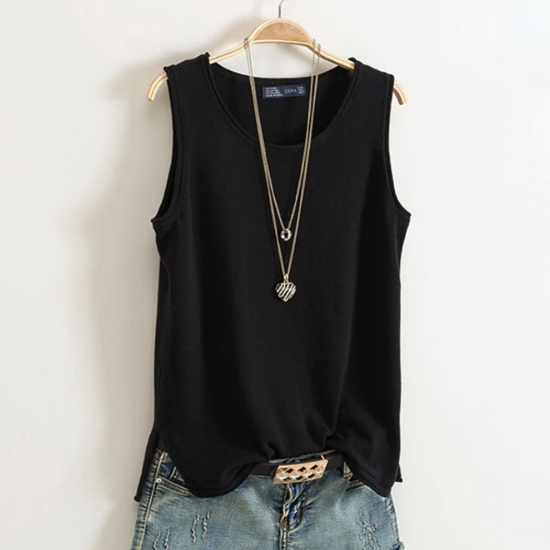 

Short Outer Wear Loose Top Solid Cotton and Linen Camisole Women's 2022 Summer New I-shaped Sleeveless Knitted Bottoming Shirt