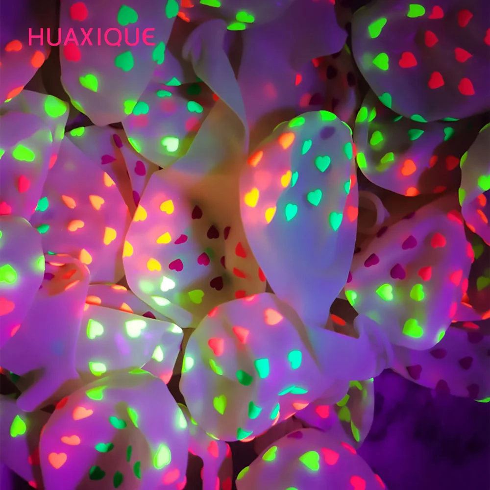 

10pcs 10/12inch Fluorescent heart wave Dot Latex Balloon UV Luminous Balloon Wedding Birthday Party Valentine's Day Decoration