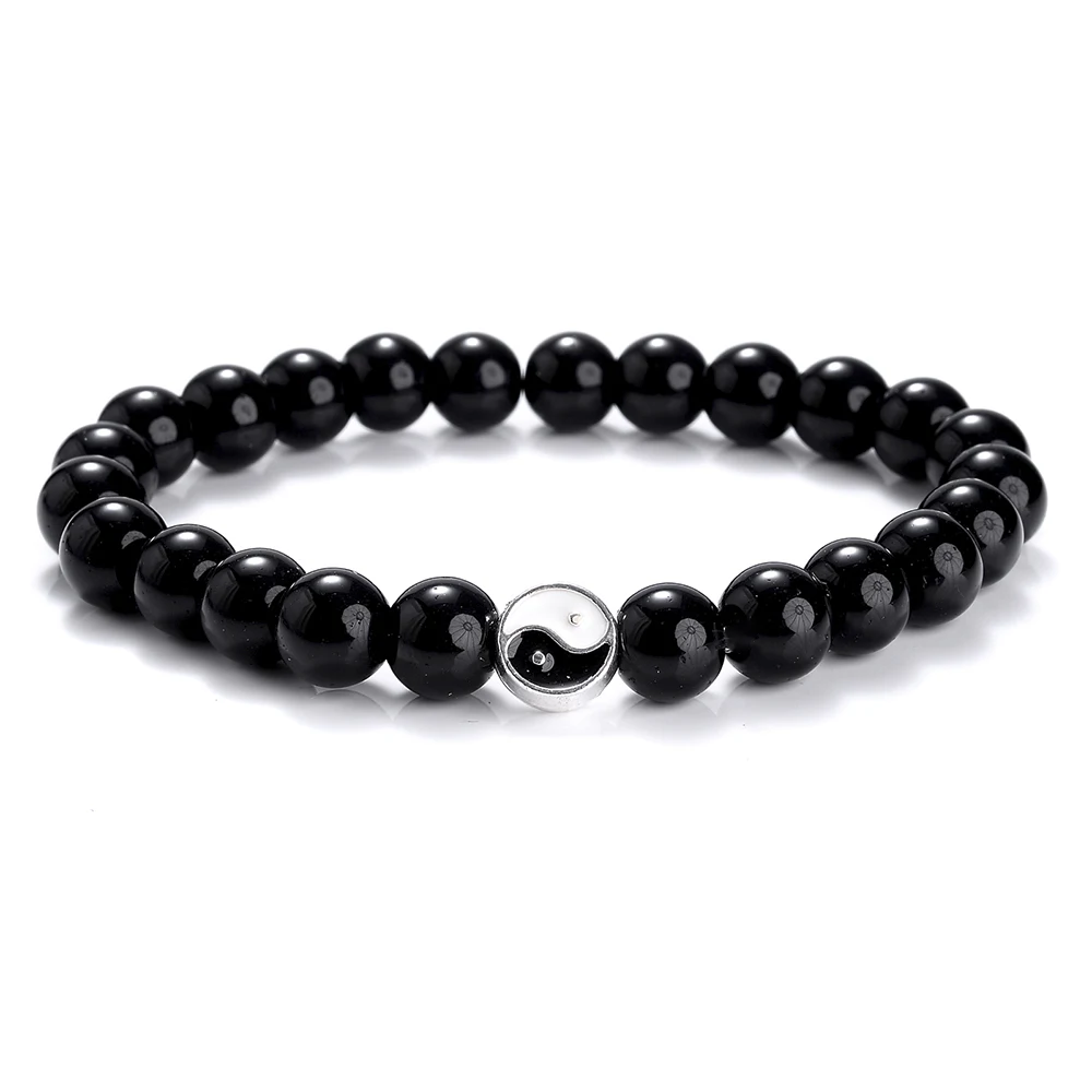 Модные черные и белые браслеты Taichi с подвесками 8 мм натуральный тигровый глаз