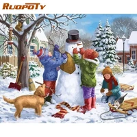 ruopoty kids snowman scenery painting by numbers 60x75cm frame unique gift hand painted diy oil picture modern home decor