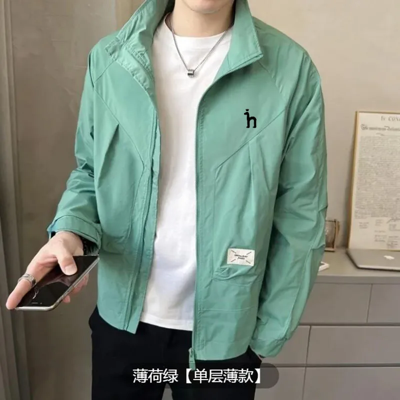 

Men's Summer Thin Windbreaker Casual Collar Embroidery Logo Jacket Men's Hazzys Trendy Loose Sports Sunscreen Ultra Thin Coat