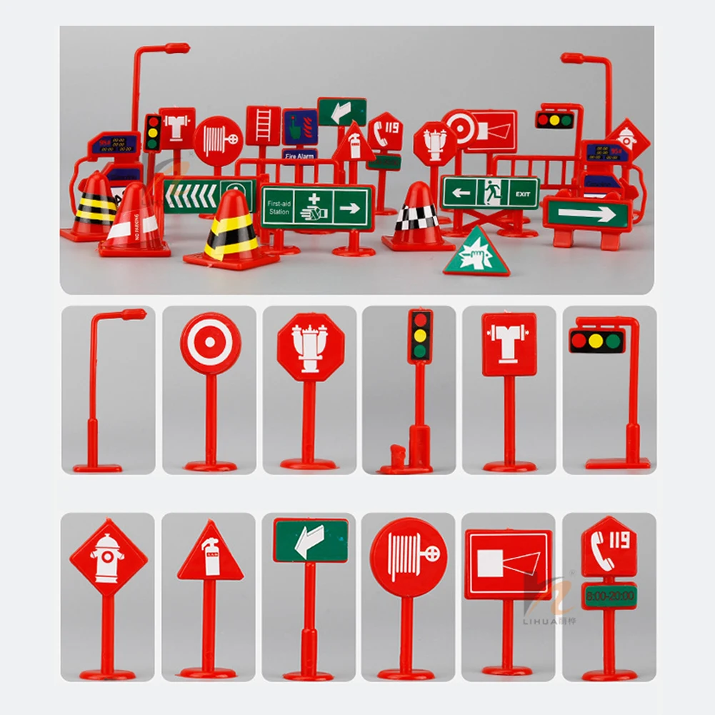 

28 Pcs Mini Traffic Signs Car Toy Accessories Children DIY Model Scene Toys Vehicle Model Road Signs Children Gifts