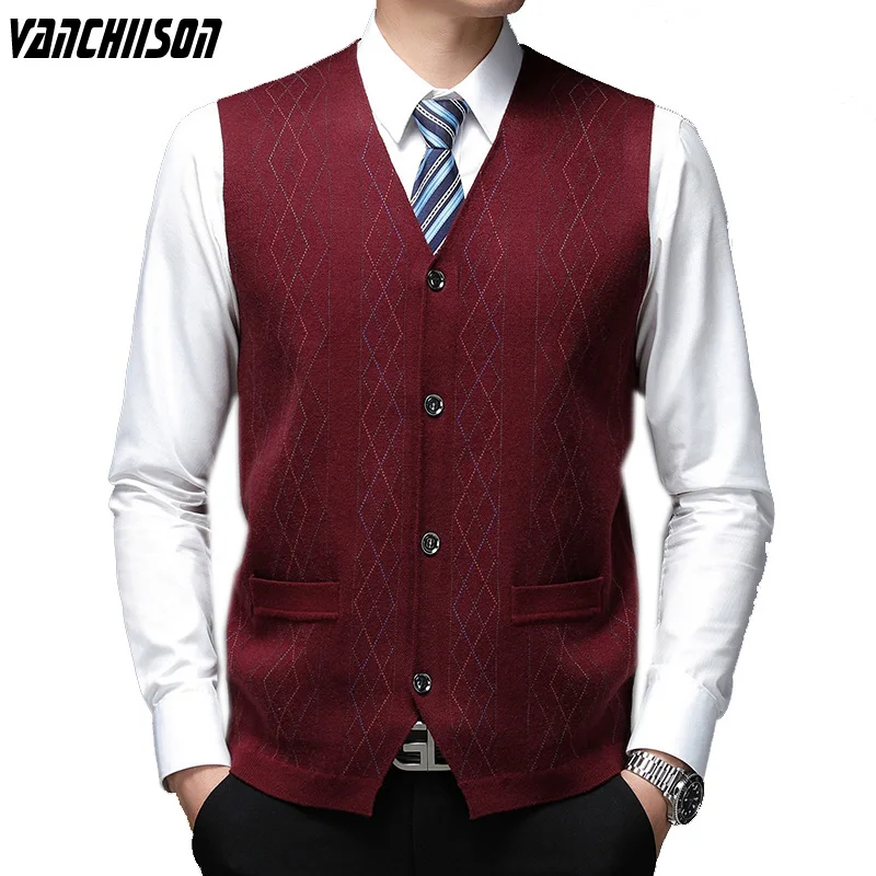 Мужской бархатный Трикотажный жилет высшего качества 55% пуговицы без рукавов для