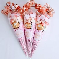 50pcs candy bag wedding birthday party favors candy cellophane cone storage bags girl 1st birthday decorations organza pouches