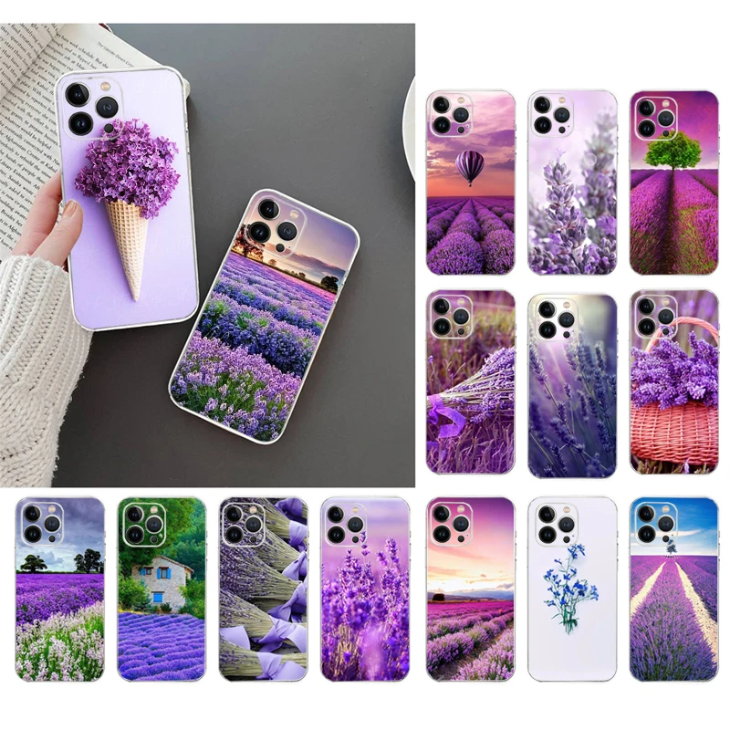 

Phone Case For iphone 14 Pro Max 13 12 11 Pro Max XS Max XR X 12mini 7 8 14 Plus SE Lavender Flower Case Funda Capa Cell