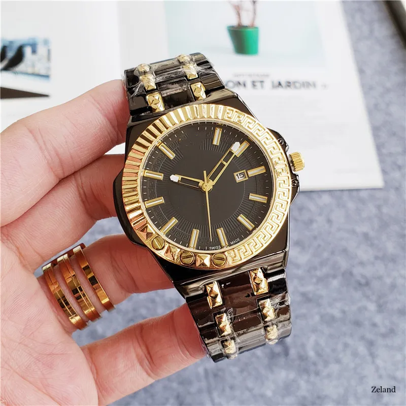 

Black Gold Luxury Men's Quartz Wristwatch Stainless Steel Band Fashion Calendar Seiko Top Quartz Watch for Men