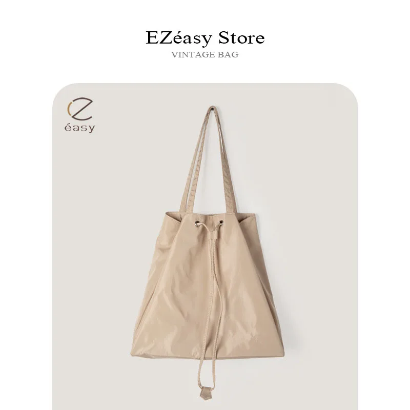

EZeasy Light Luxury Niche Designer Bags for Women Simple Fashion Nylon Large Capacity Drawstring Tote Bucket Bag Female Bag