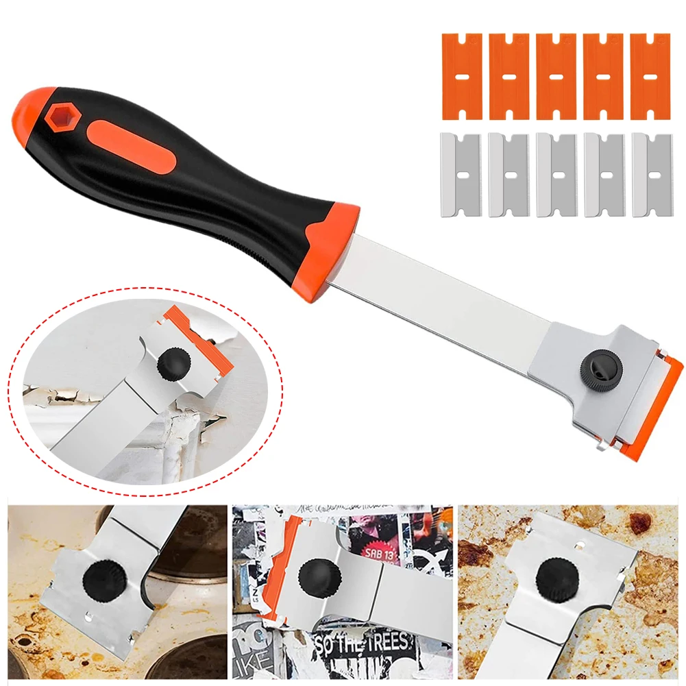 

11Pcs Set Long Handled Scraper W/ Plastic&Metal Replacement Blades 242*40mm 4cm Wide Blades Putty Knives Accessories Hand Tools