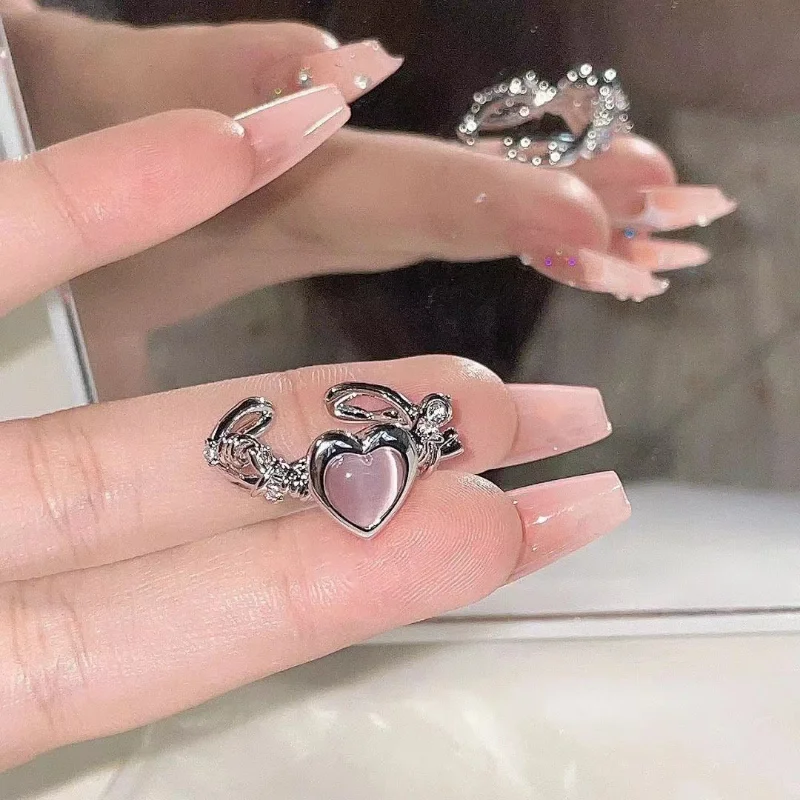 Модное кольцо в форме сердца, кошачий глаз, Персиковое сердце, регулируемое женское дизайнерское Кольцо премиум класса, свадебное украшение, подарок
