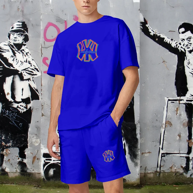 Summer Men's Two Piece Set Pure Cotton Casual T-Shirt Short Set Mens Sports Suit Fashion Short Sleeve Loose Breathable Tracksuit