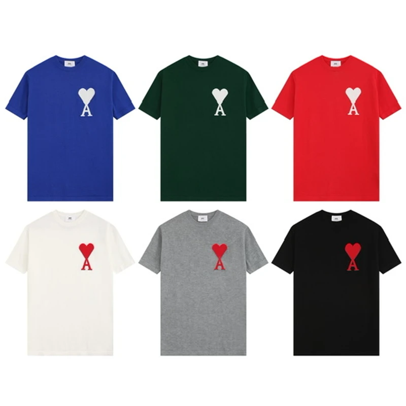 

2022 Ami New Small Letter Embroidered Street Fashion Loose Versatile Cotton Round Collar Summer Men's Short Sleeve T-shirt