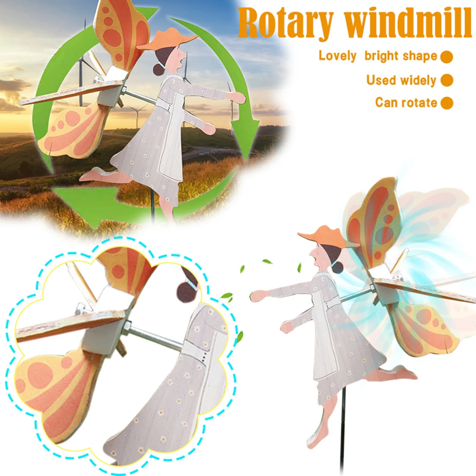 

Garden Label Sticks for Plants Decoration Rotating Windmill Gifts Garden Personalized Outdoor Girl With Wing Flower Pot Stake