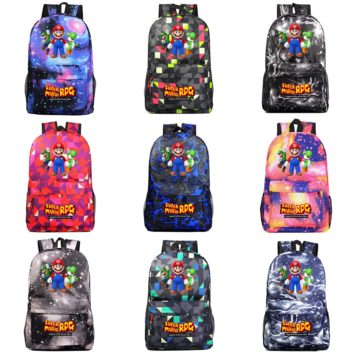 

New Super Mario 19 Colors Backpack Large Capacity Laptop Bag Student Schoolbag Multifunctional Waterproof Breathable Travel Bag