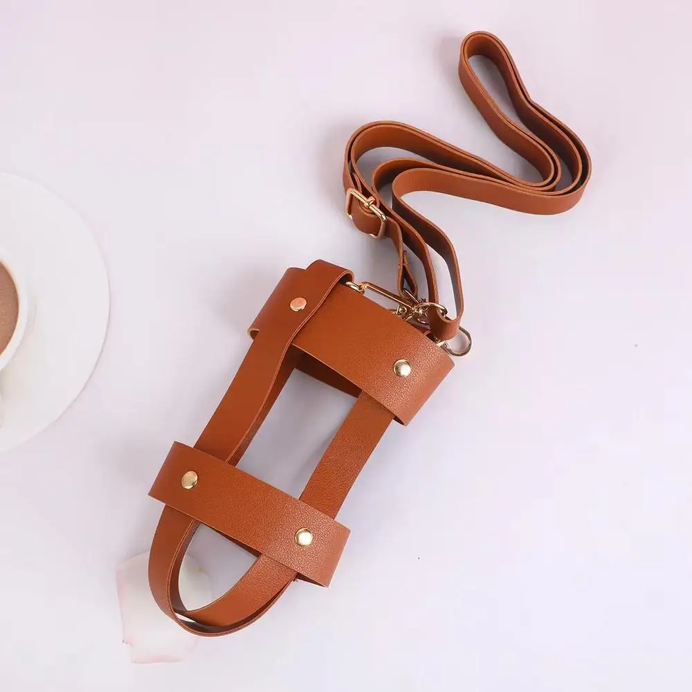

Outdoor PU Sport Bottle Cover Adjustables Shoulder Strap Carrying Pouch For Running Hiking