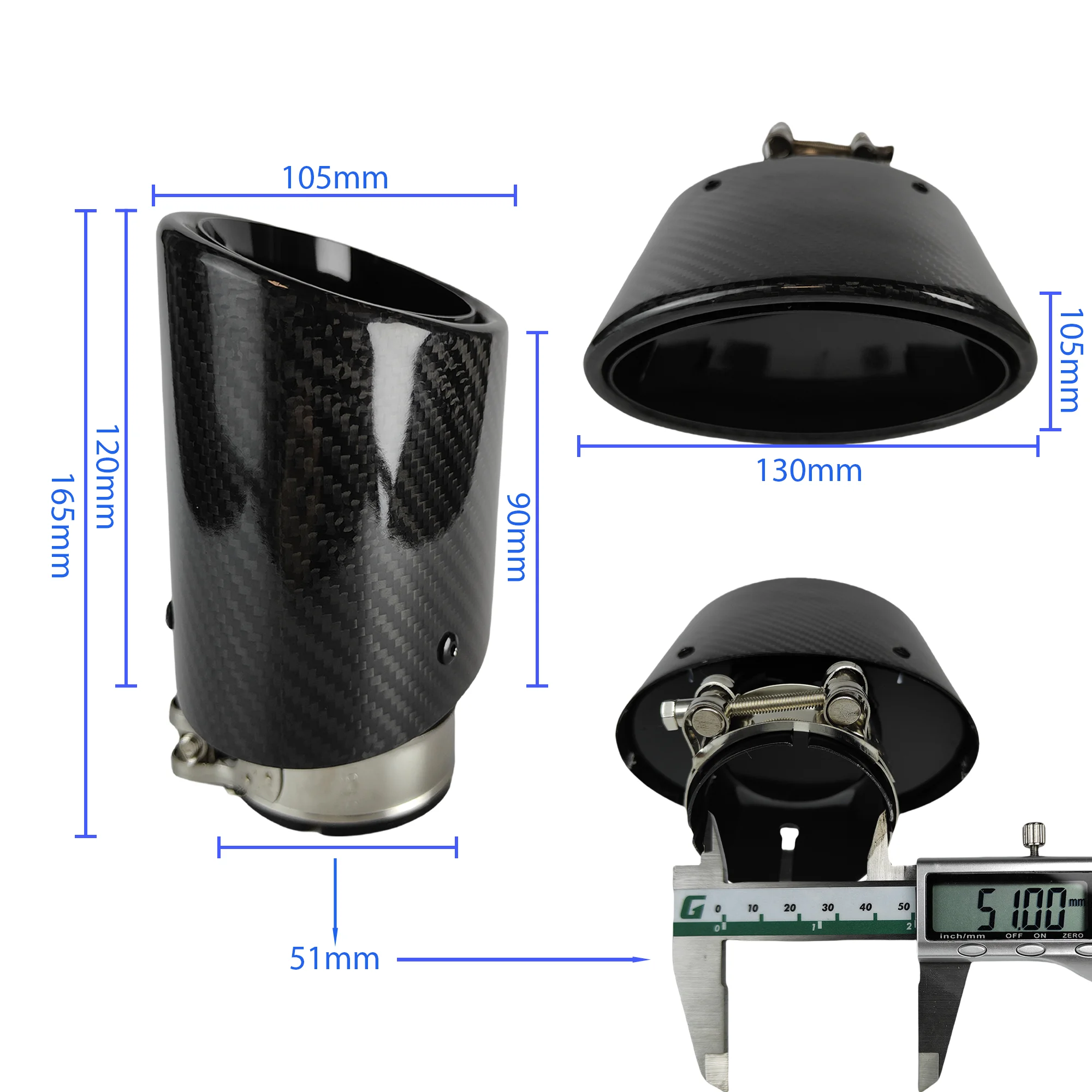 1 шт. универсальные глянцевые автомобильные глушители из углеродного волокна, наконечник, насадка для выхлопной трубы, украшение, ярко-черный, овальная ширина 105/115/130/150