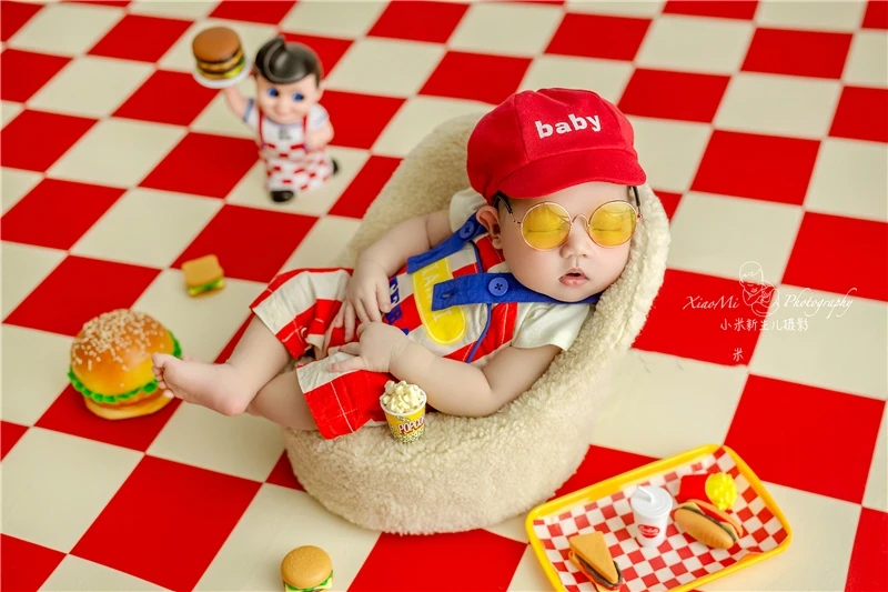 Newborn Baby Boys Photography Props Burger Hamburger King Outfits Set Snacks Backdrops Mini Creatives Studio Shooting Photo Prop enlarge