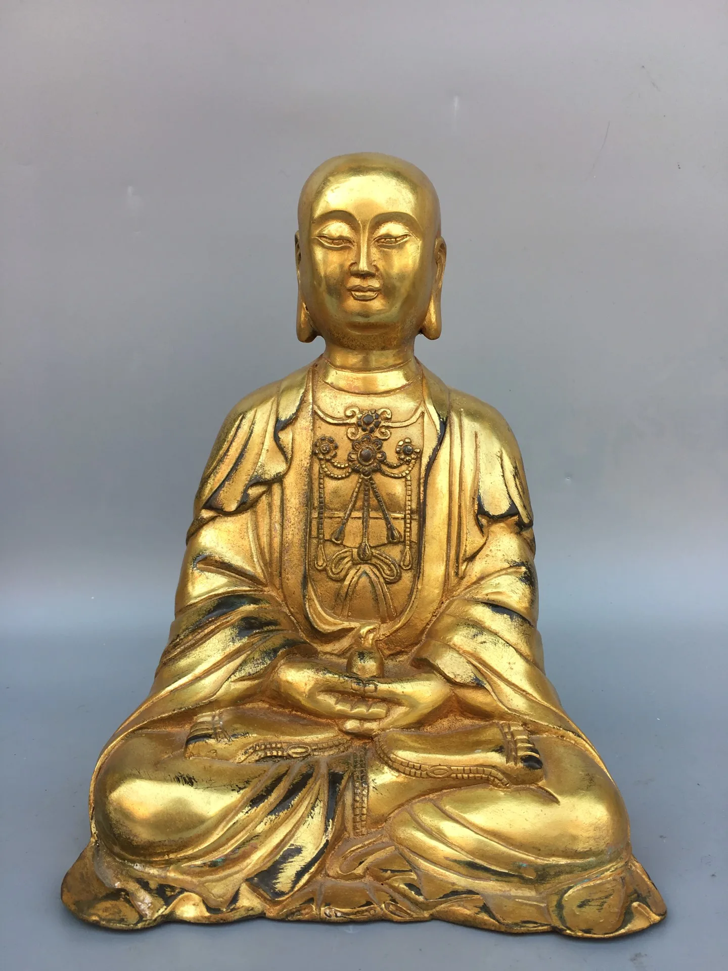 

Коллекция тибетских храмов 10 дюймов, старая бронзовая позолота, Ksitigarbha Bodhisattva Jizo, сидящий Будда, орнамент, городской дом, Экзорцизм
