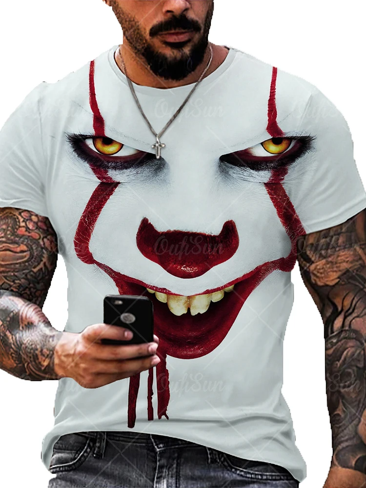 

Уличная свободная футболка с объемным принтом злого клоуна для мужчин и женщин