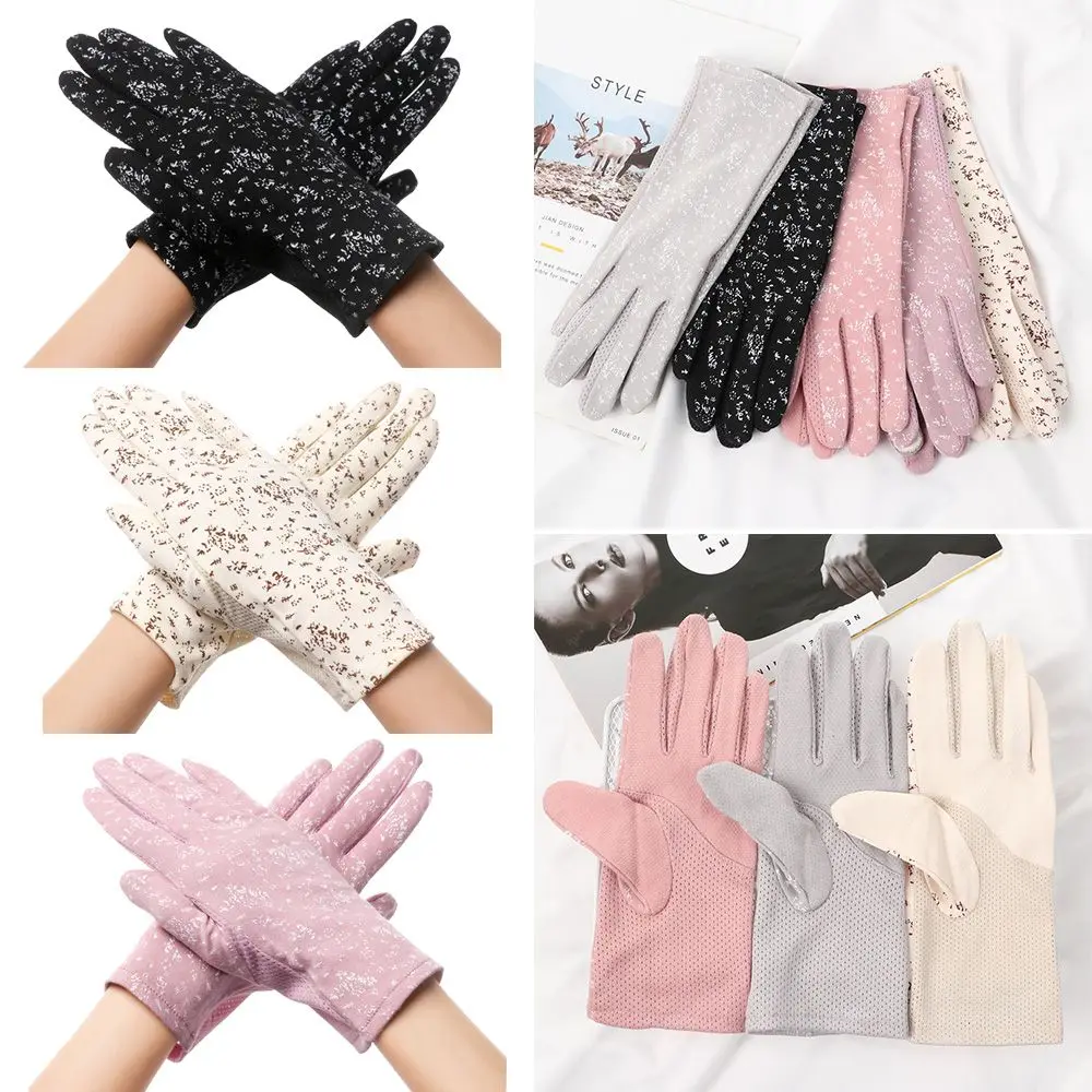 

Women Girls Cotton Non-slip Floral Driving Mitten Touchscreen Gloves UV Protection Sunblock Gloves