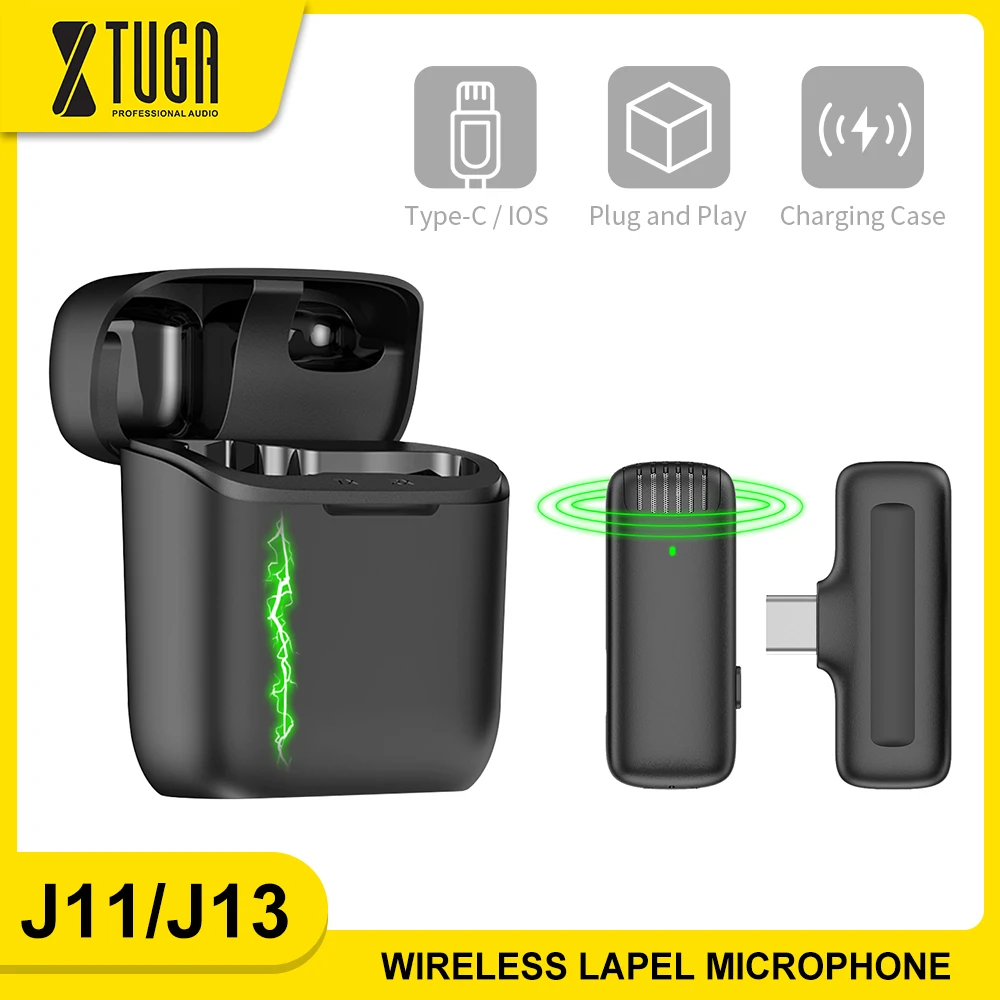 XTUGA Wireless Lavalier Microphone Level 3 Noise Reduction with Charging Compartment Live Interview Video Recording for iP TypeC