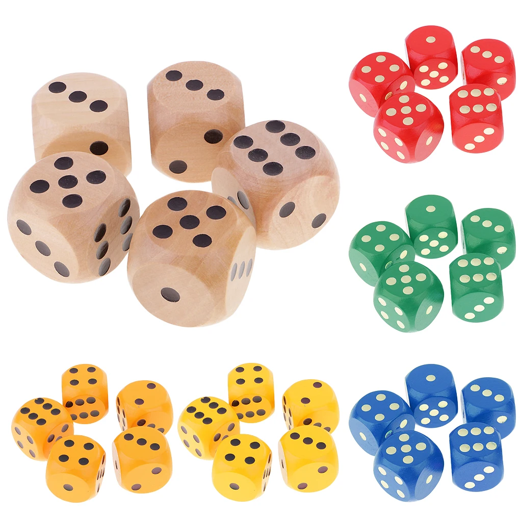 6 Sided Large Wooden Dice Game Supplies 30mm for D&D TRPG Board Games, Pack of 5