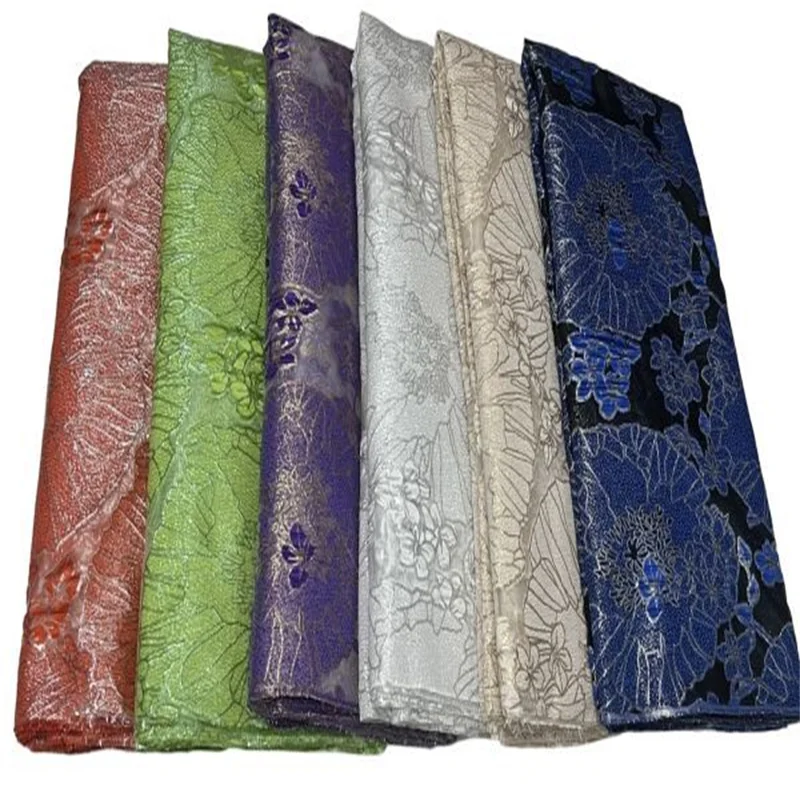 

African Tulle Lace Fabric Green Satin Nigerian Brocade Gild Jacquard Lace Fabric For Sewing Wedding Party Dress Women Cloth