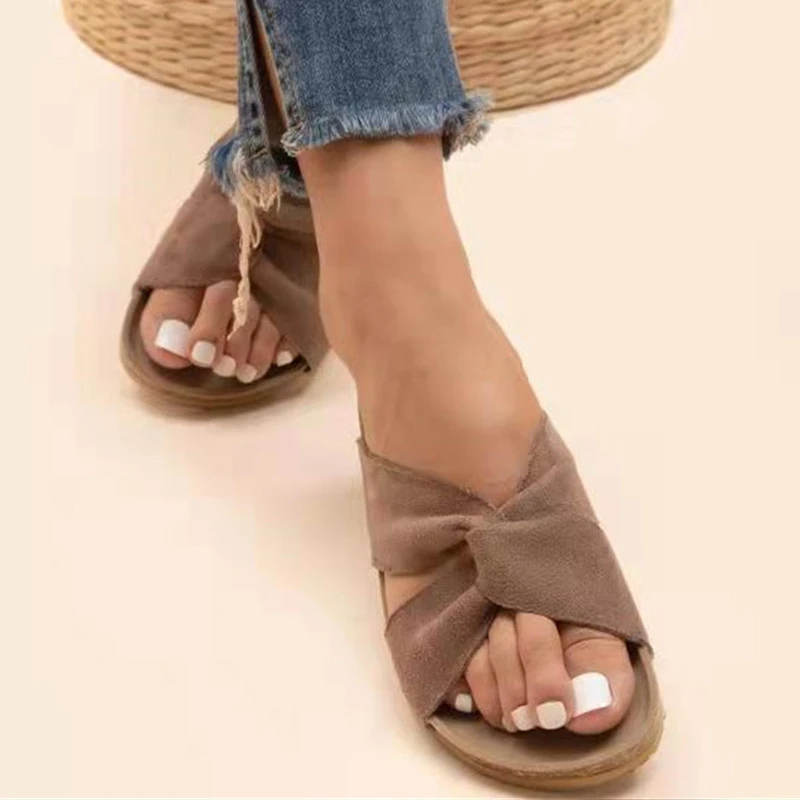 

New Summer Women Sandals Bow Flat Shoes Ladies Beach Shoes Slipper Outdoor Fashion Sandals Leisure Slippers Large Size 35-43