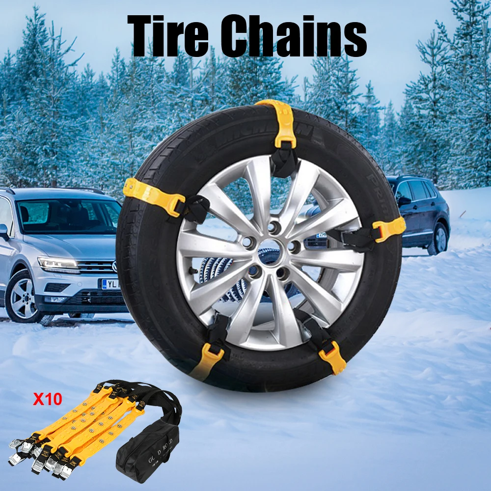 

2022 TPU 10pcs/set Auto Tire Chains Anti-Skid Belt Car Wheel Straps For Snow Mud Ice Safe Driving For Most Car SUV VAN Wheel