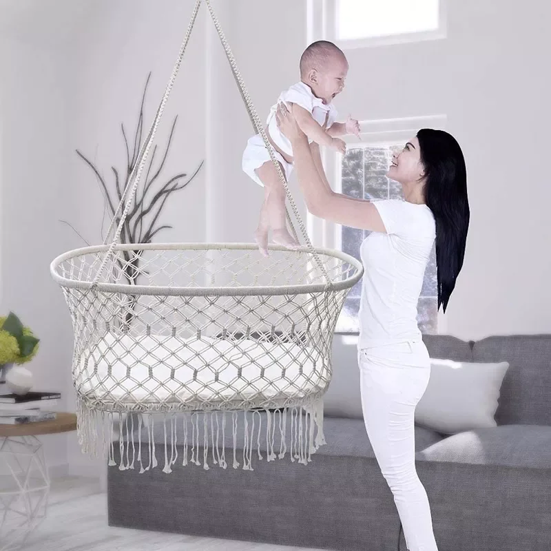 

Hammock Cradle Swing Bed Newborn Hanging Woven Basket White Hammock Suitable for 0-6 Months Baby