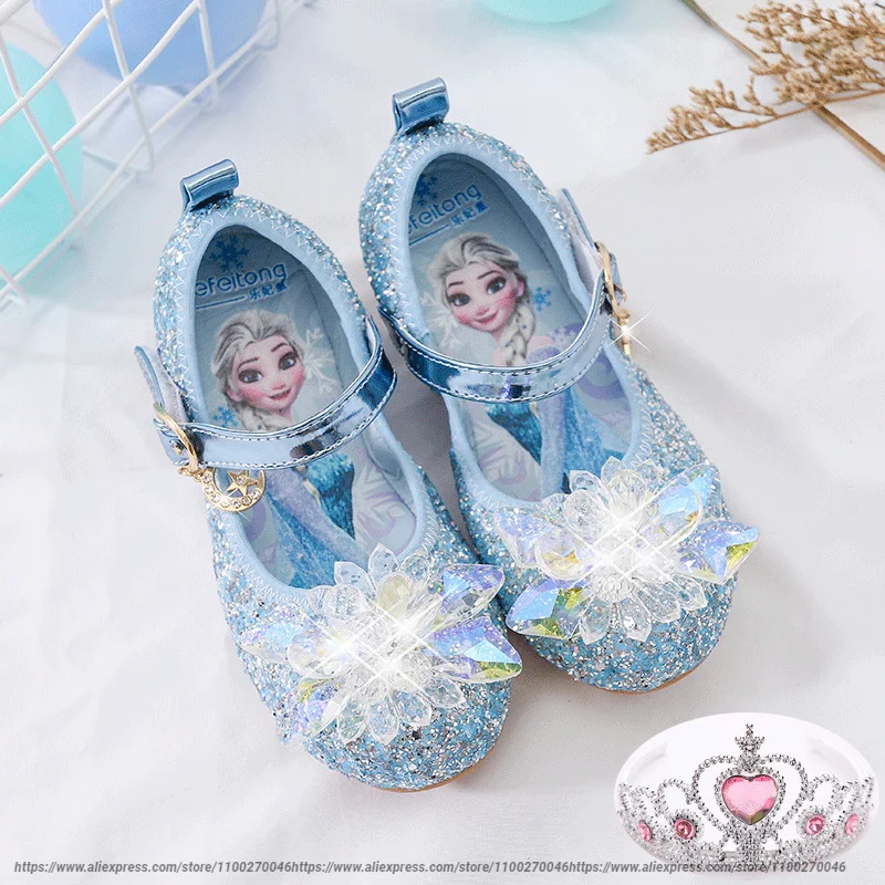 

Disney Princess Crystal Shoes New Girls Single Shoes Frozen Aisha Sophia Rhinestones Shoes Performance Party Shoes Size