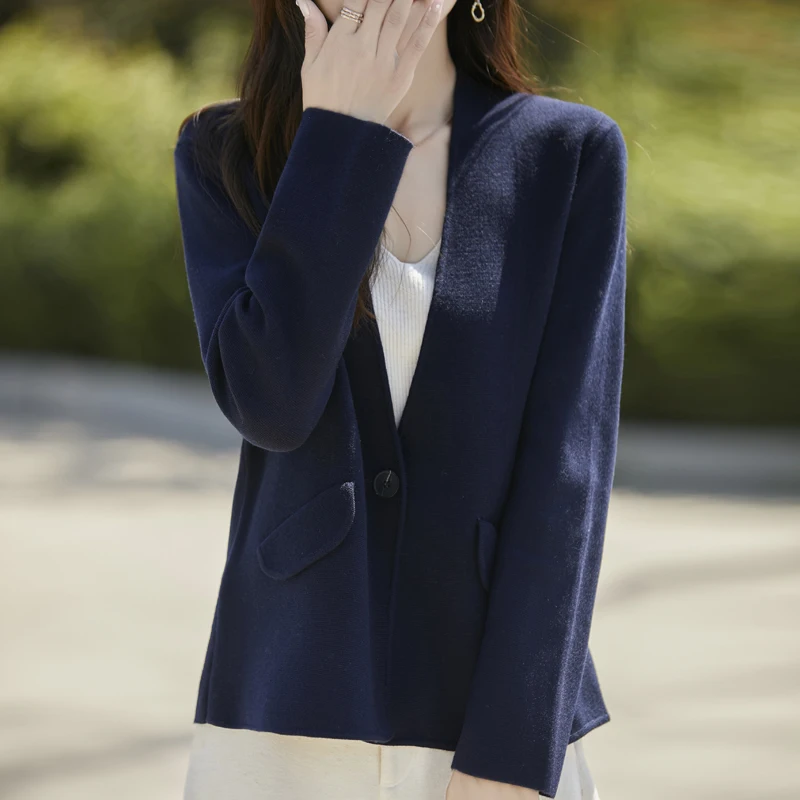 Свитер из смесовой шерсти кардиган вязаная куртка с v-образным вырезом и длинными