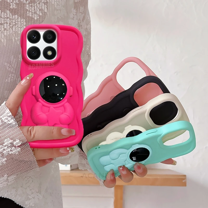 Honorx8 Держатель астронавта Волнистый силиконовый чехол для Huawei Honor X8 X8a X6 4g 5g X7 X7a X7b