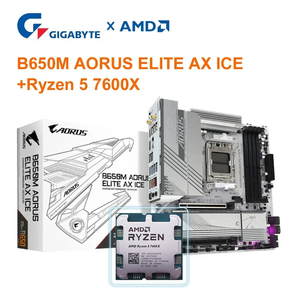 Материнская плата AMD RYZEN 5 7600X + GIGABYTE B650M AORUS ELITE AX ICE ...