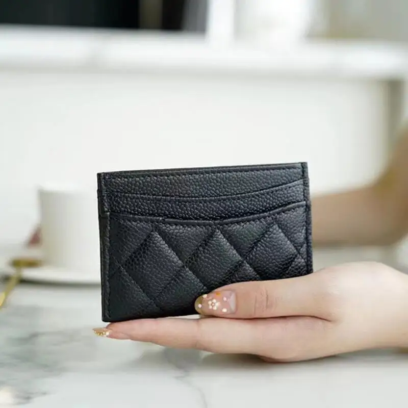 

High Quality Genuine Leather With LOGO ID Credit Card Wallet Coin Purse Cowhide Caviar Card Holder