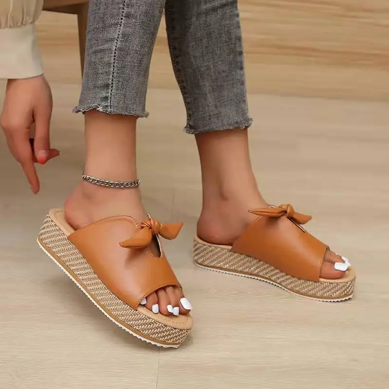Casual Plus Size Slippers Platform Sandals Women Summer New Fashion Bowknot Slippers Ladies Plus Size 43 Outdoor Sandals Female