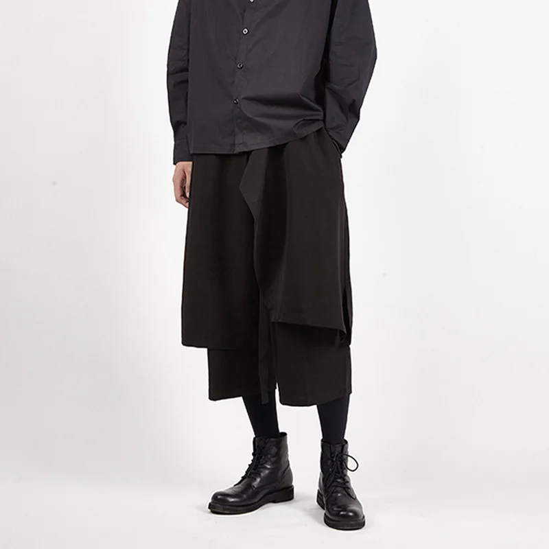 

Yamamoto Yoshi Wide-leg Men Fake Wwo Irregular Culottes Niche Design Fashion Loose Large Size Samurai Eight Pants