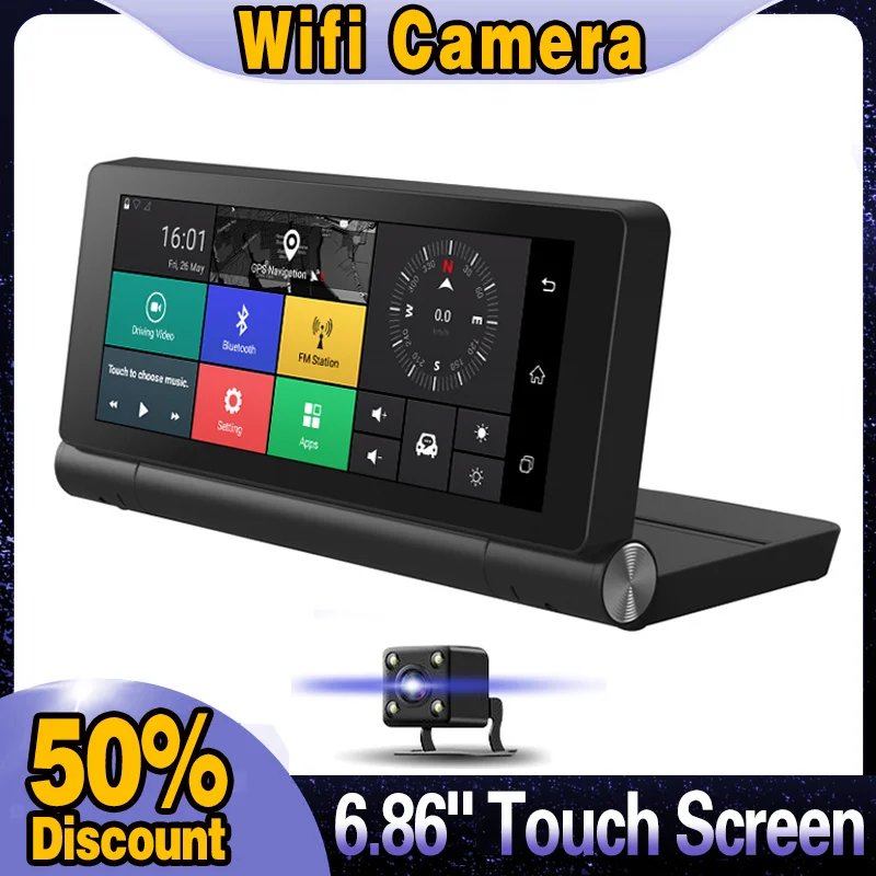 

7 Inch Car DVR Navigator Dual Lens GPS Wifi Bluetooth ADAS Auto Reverse Image 1G/16G Android 5.1 Video Recorder Camera FHD