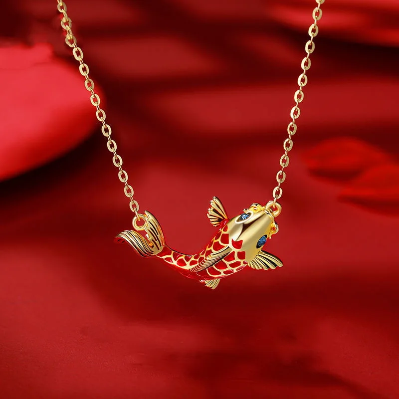 

Good Luck Koi Pendant Necklace Lucky Red Goldfish Fashion Collar Female Simple Clavicle Chain Choker Jewelry Party Birthday Gift