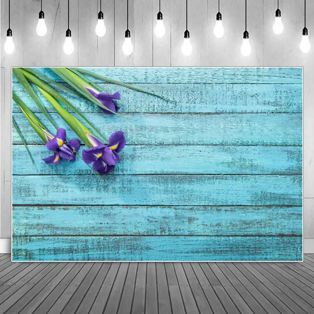 

Blue Floral Flowers Wooden Board Decoration White Photography Backdrops Home Studio Wood Grain Plank Flat Lay Photo Backgrounds